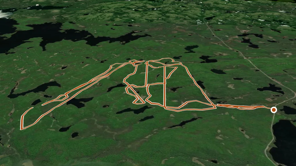 3-D terrain view of Sunday Lake Dogsled Trail