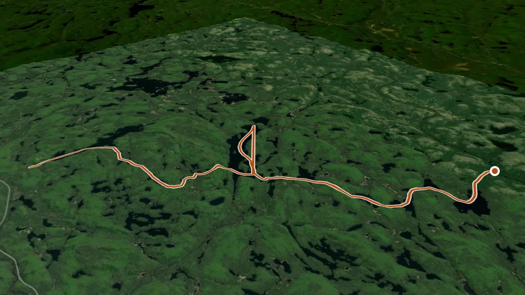 3-D terrain view of Gamitagama Lake - Old Woman Lake - Sand River Canoe Route