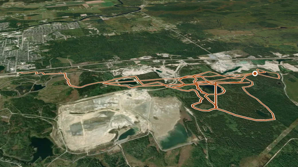 3-D terrain view of Timmins Trail Network