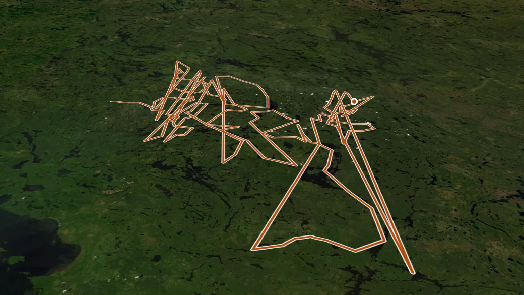 3-D terrain view of Wabakimi Provincial Park Canoe Routes