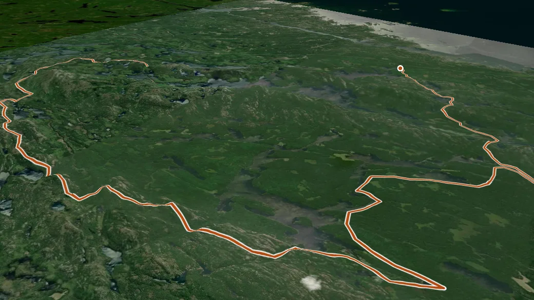 3-D terrain view of La Cloche Silhouette Trail