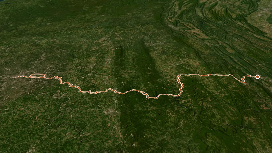 3-D terrain view of Great Allegheny Passage