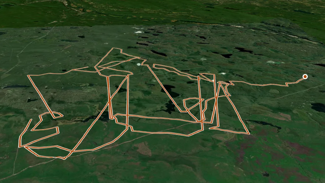 3-D terrain view of Edgemere-Pecks Pond - Snowmobile Trails