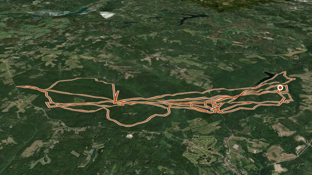3-D terrain view of Raccoon Creek State Park Trails