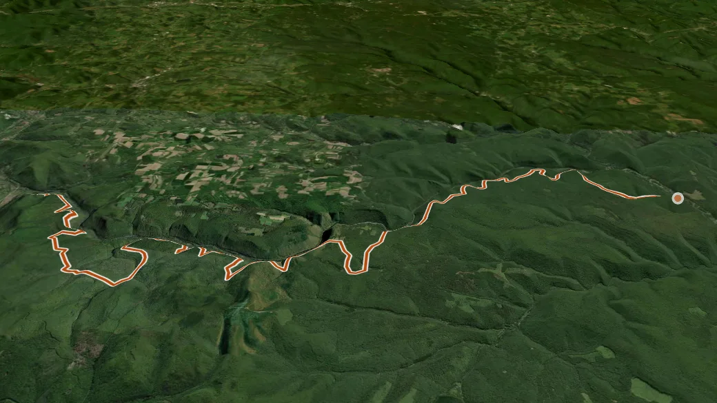 3-D terrain view of West Rim Trail