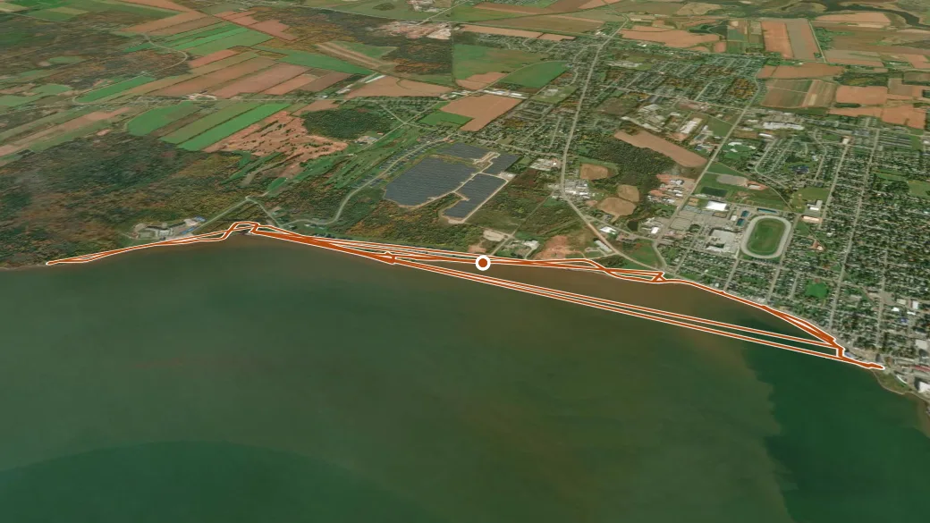 3-D terrain view of Summerside Baywalk