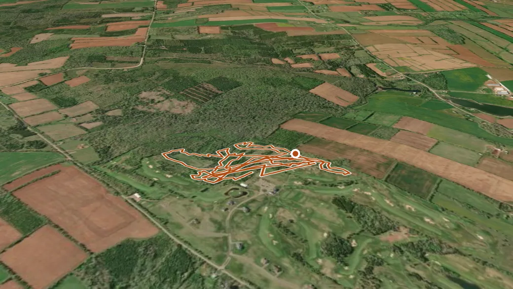 3-D terrain view of New Glascow Hills Golf Club Trails