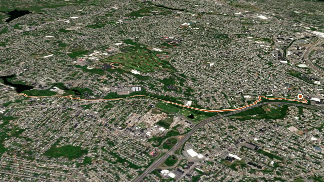 3-D terrain view of Woonasquatucket River Greenway