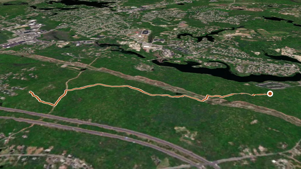 3-D terrain view of World War II Memorial Trail (yellow)