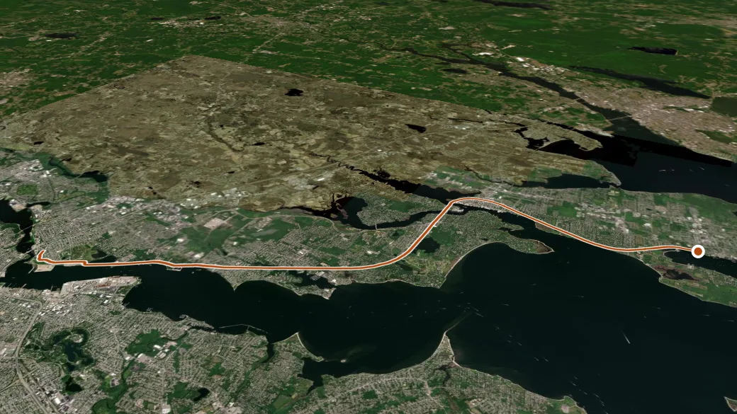 3-D terrain view of East Bay Bike Path