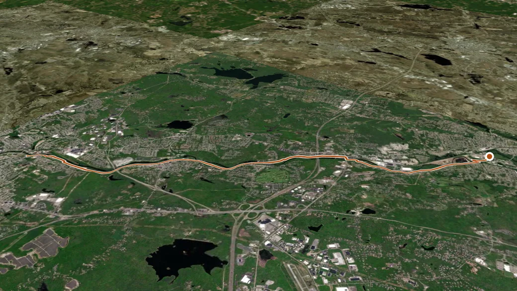 3-D terrain view of Blackstone River Bikeway