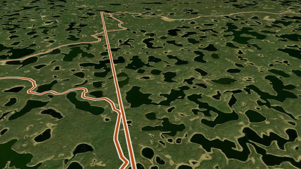 3-D terrain view of Harmon Trail