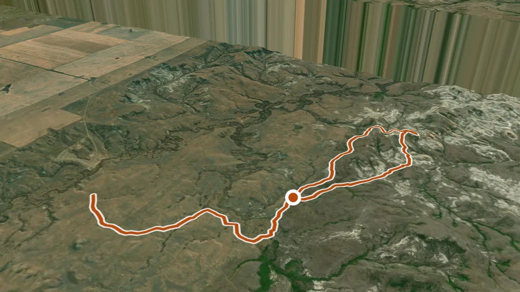 3-D terrain view of Valley of 1000 Devils Trail