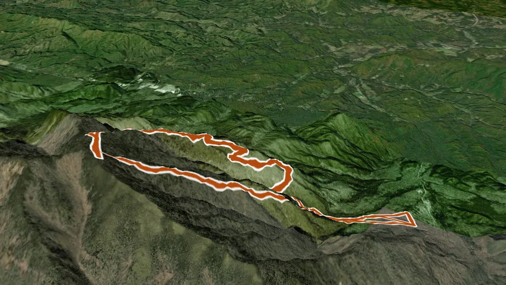 3-D terrain view of Snake Den Ridge Trail