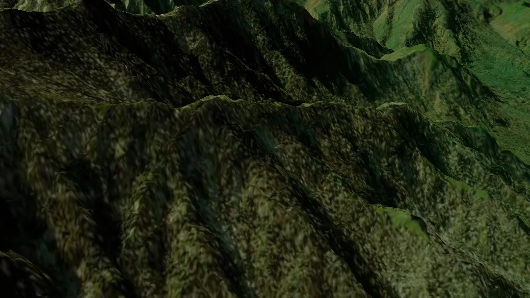 3-D terrain view of Trillium Gap Trail