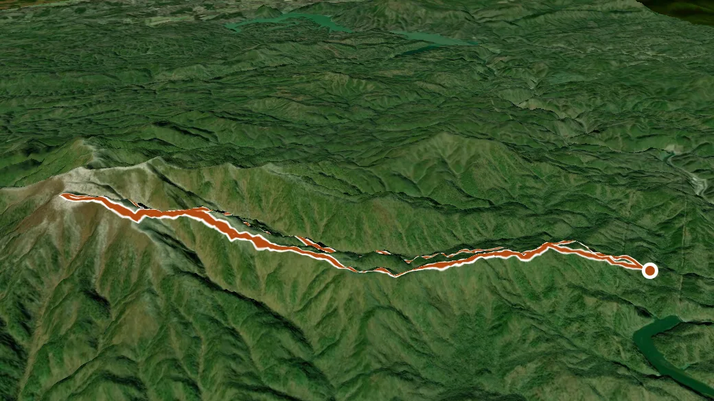 3-D terrain view of Licklog Ridge Trail