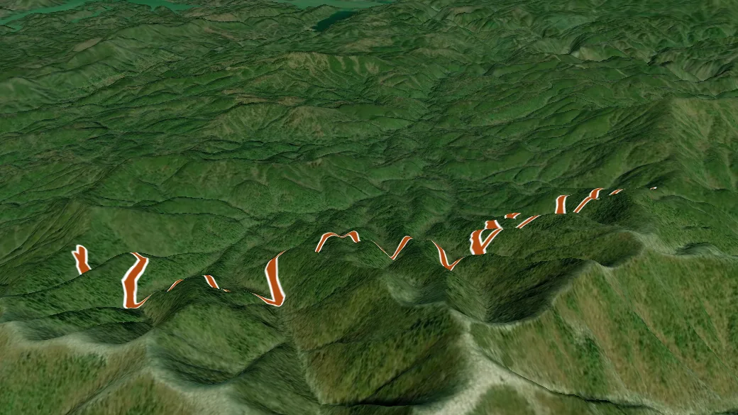 3-D terrain view of Grassy Gap
