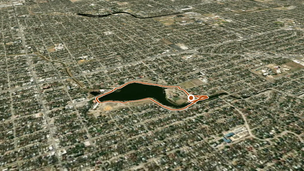3-D terrain view of Woodlawn Lake Park Trail