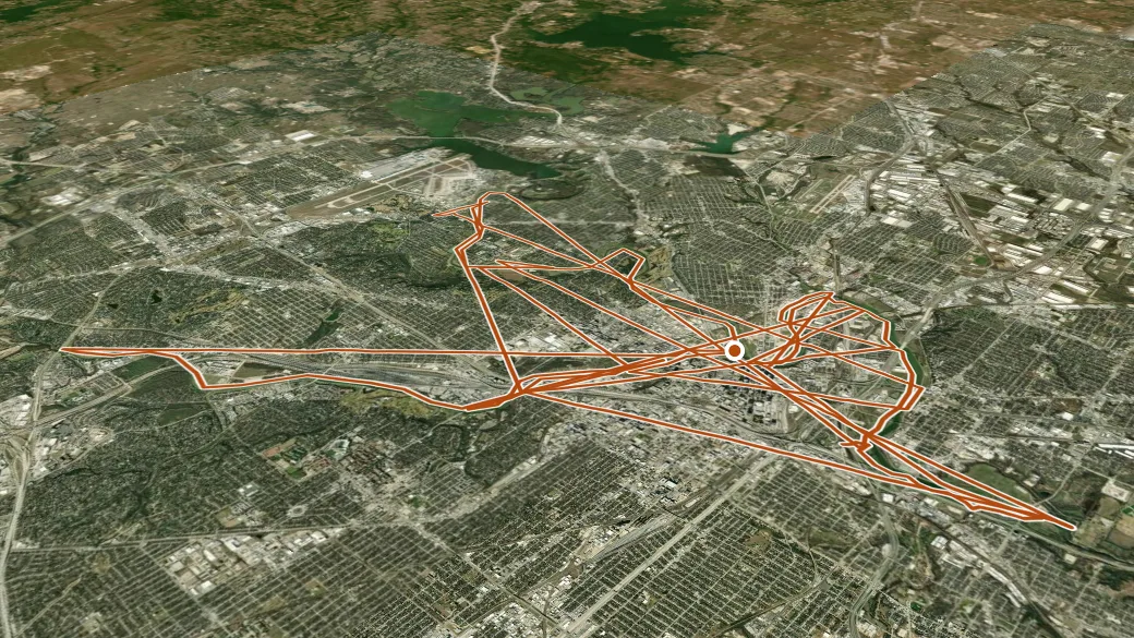 3-D terrain view of Fort Worth Trinity Trails