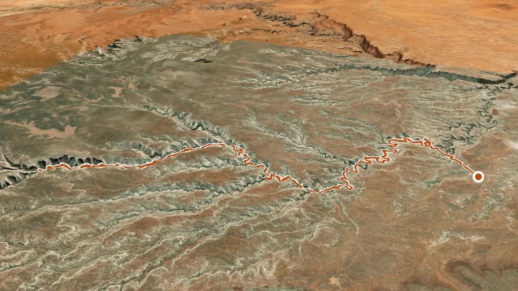 3-D terrain view of Grand Gulch Trail