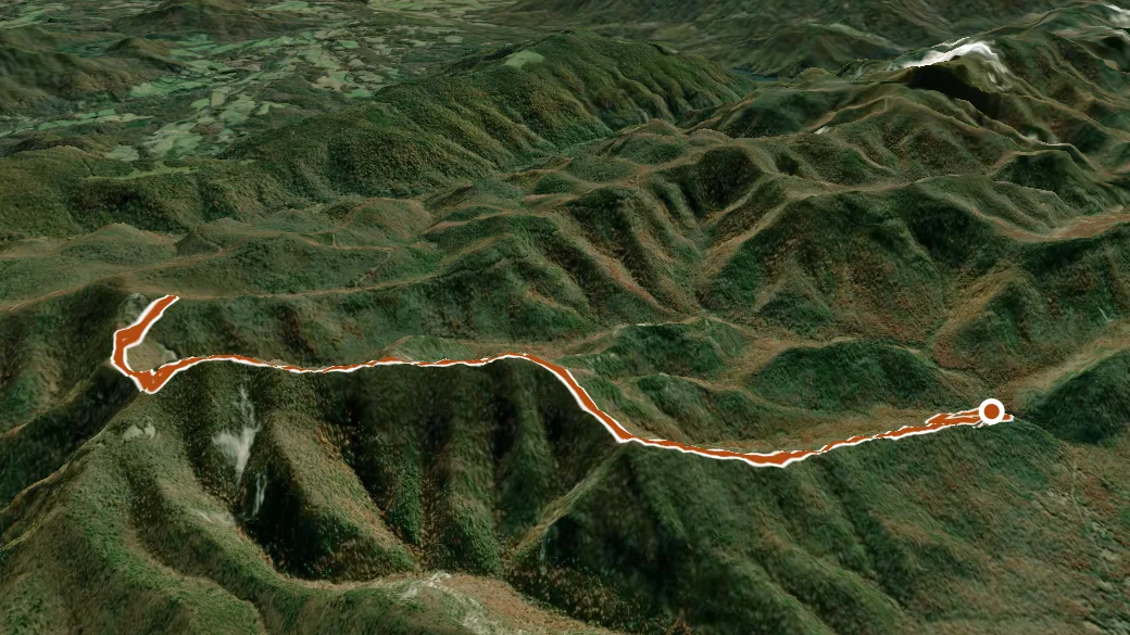 3-D terrain view of Trayfoot Mountain Trail