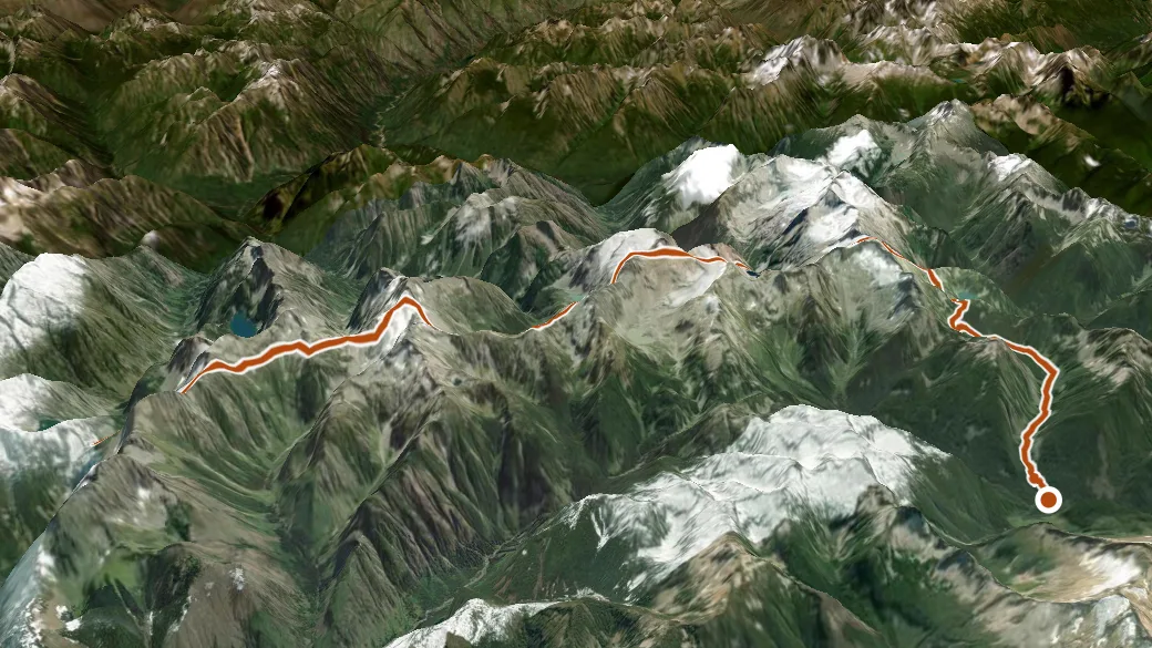 3-D terrain view of Ptarmigan Traverse