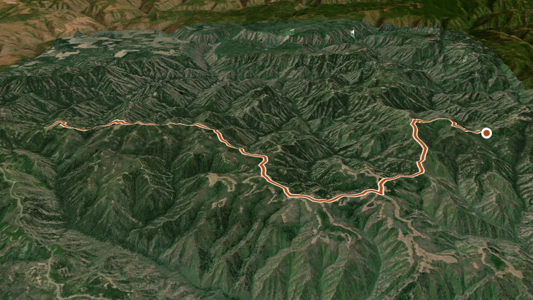 3-D terrain view of Mt Misery Trail