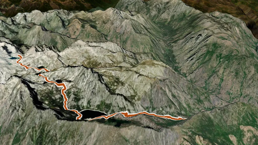 3-D terrain view of Snow Lakes