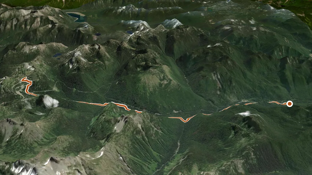 3-D terrain view of Eastside Trail