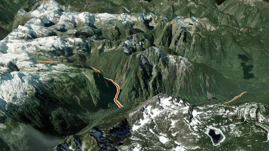 3-D terrain view of Necklace Valley Trail