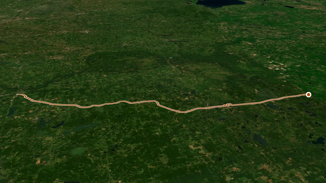 3-D terrain view of Gandy Dancer State Trail