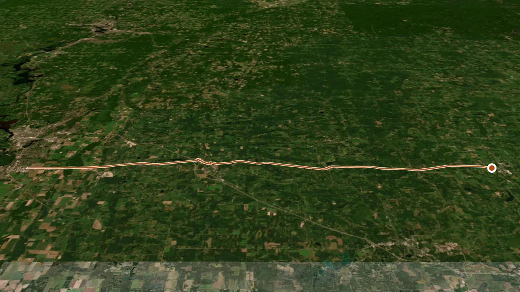 3-D terrain view of Tomorrow River State Trail