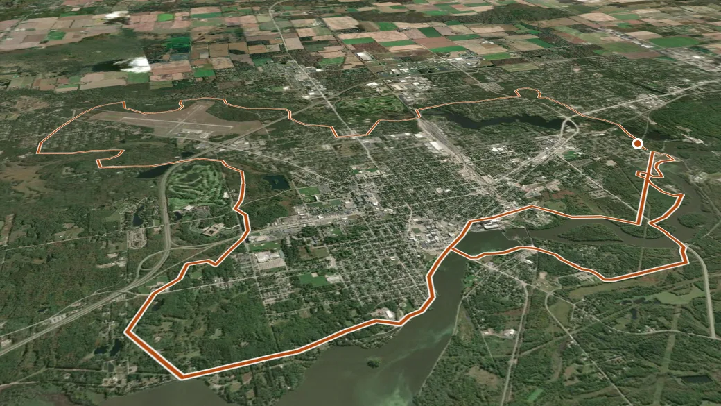 3-D terrain view of Green Circle State Trail