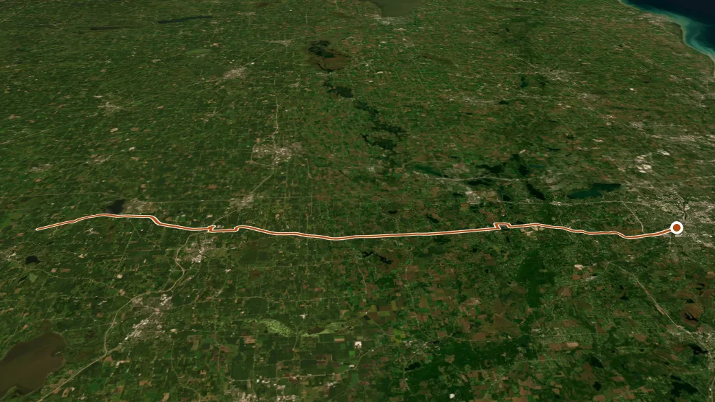 3-D terrain view of Glacial Drumlin State Trail