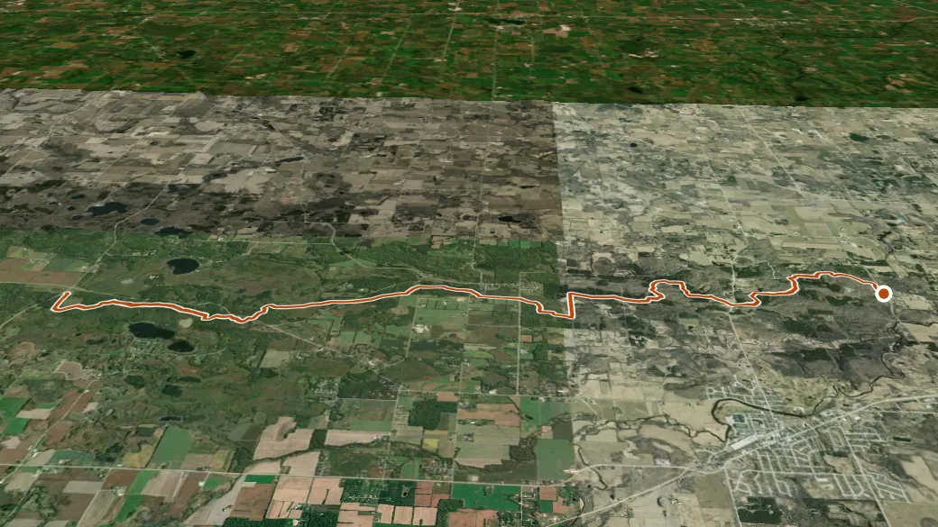 3-D terrain view of Kettle Moraine State Forest-Northern Unit Main Horse Trail