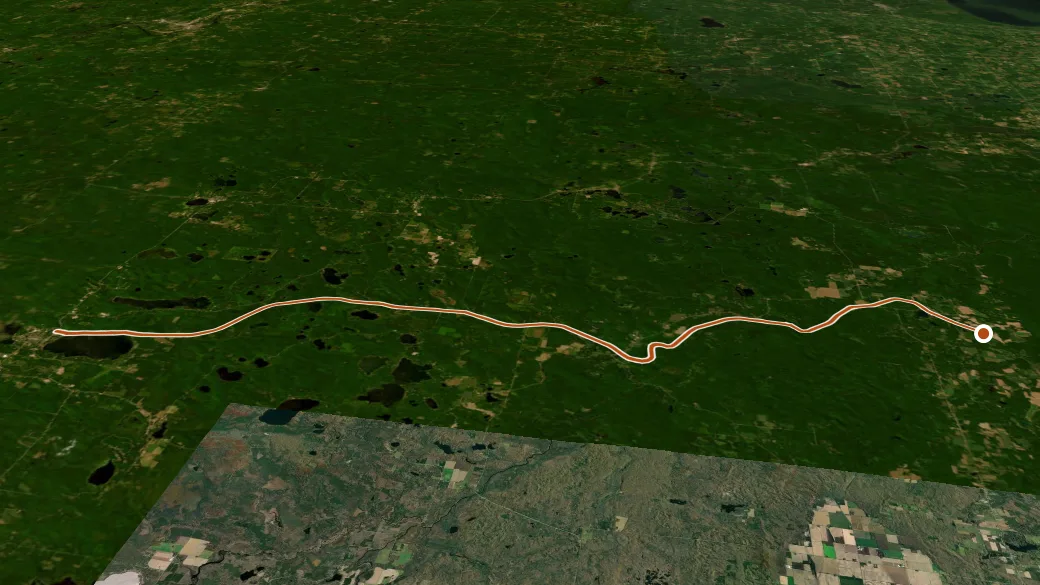 3-D terrain view of Wolf River State Trail