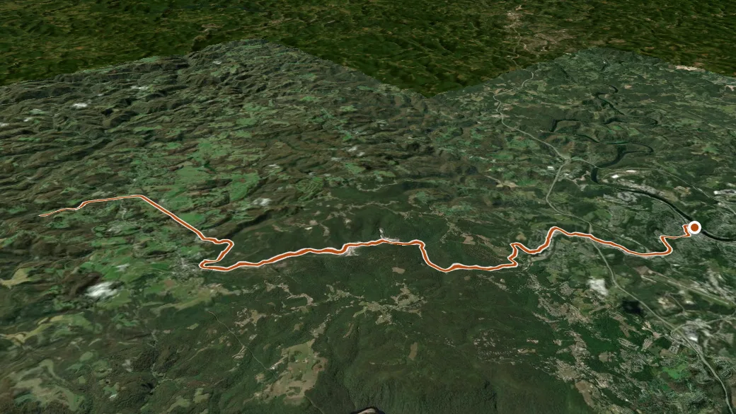 3-D terrain view of Deckers Creek Rail-Trail