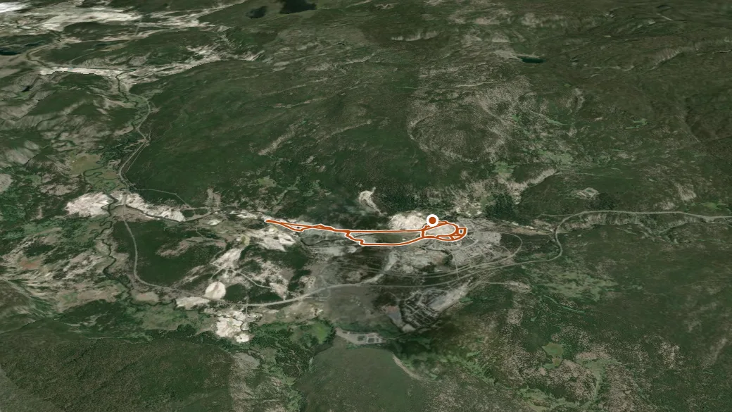 3-D terrain view of Upper Geyser Basin Trail