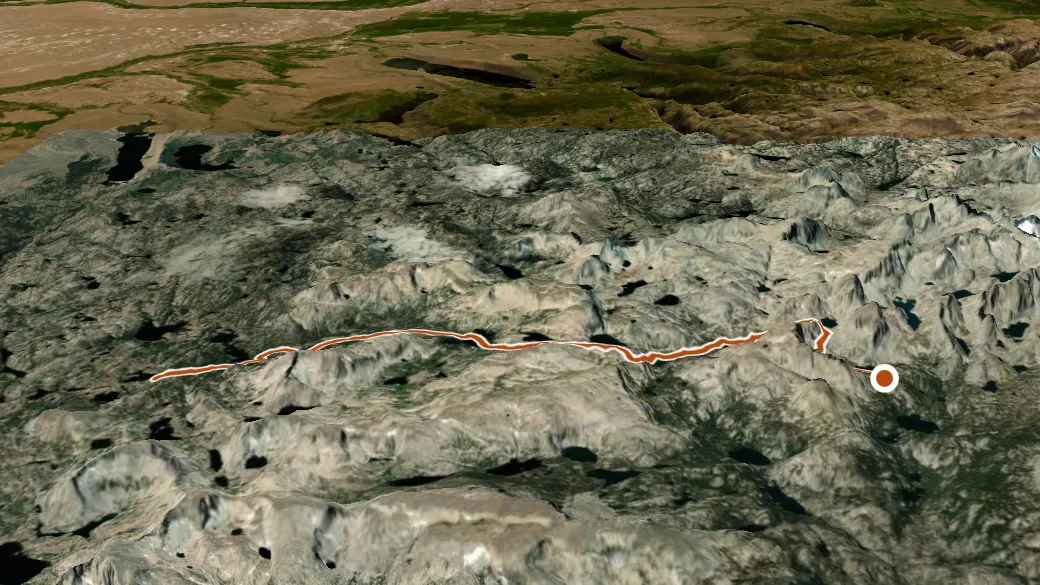 3-D terrain view of Hay Pass Trail