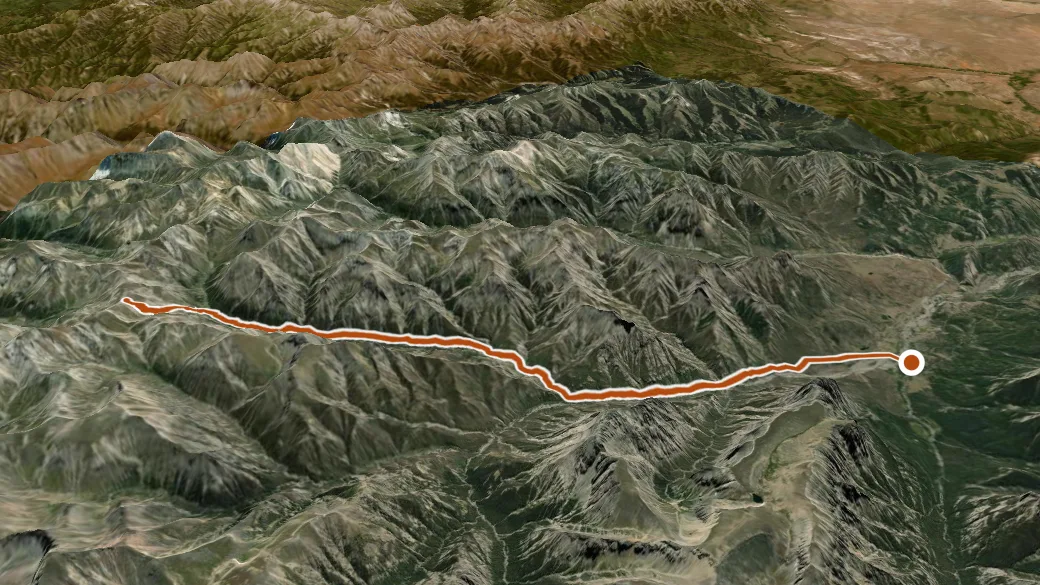 3-D terrain view of Wiggins Fork Trail