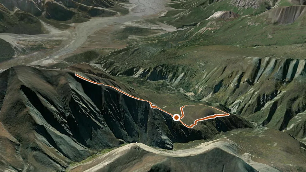 3-D terrain view of Thechàl Dhâl Trail