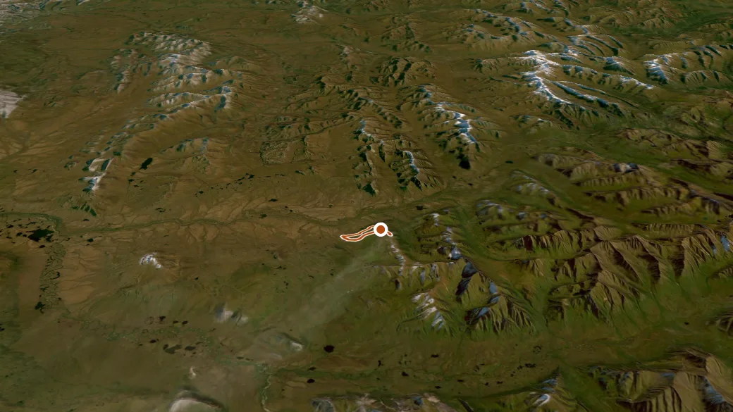 3-D terrain view of Surfbird Mountain