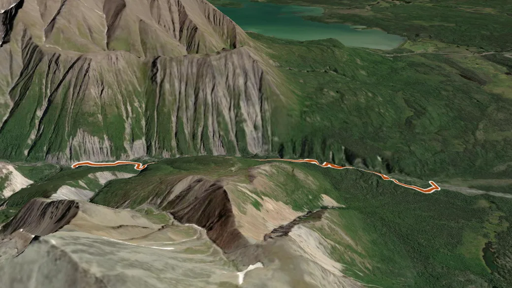 3-D terrain view of Shorty Creek Trail