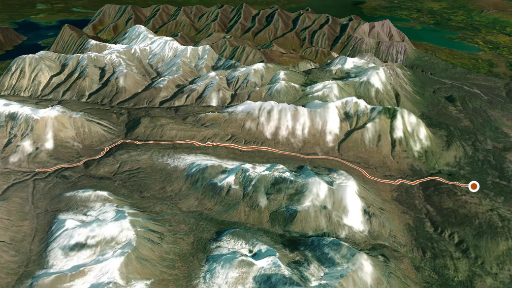 3-D terrain view of Cottonwood Trail