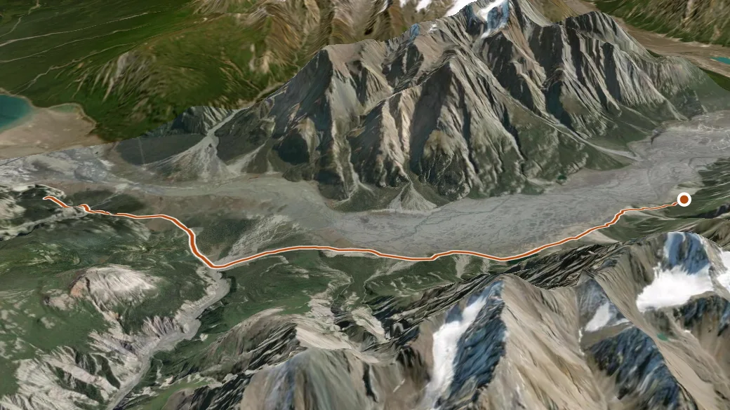 3-D terrain view of Ä’äy Chù (Slim’s River) West Trail