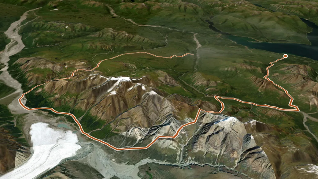 3-D terrain view of Donjek Route