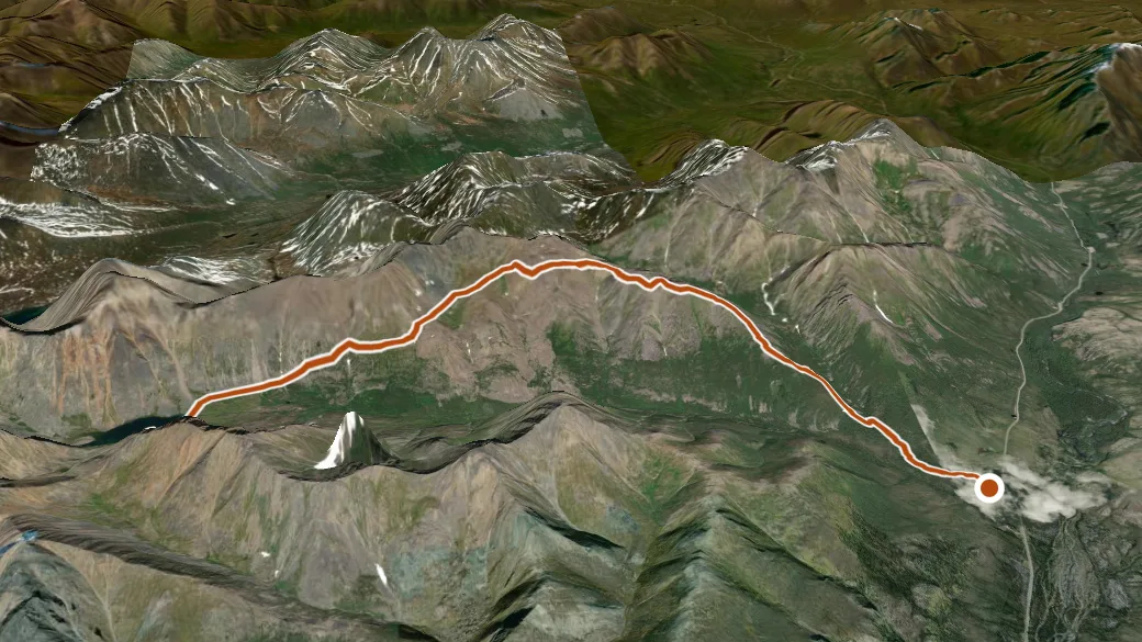 3-D terrain view of Grizzly Lake Trail