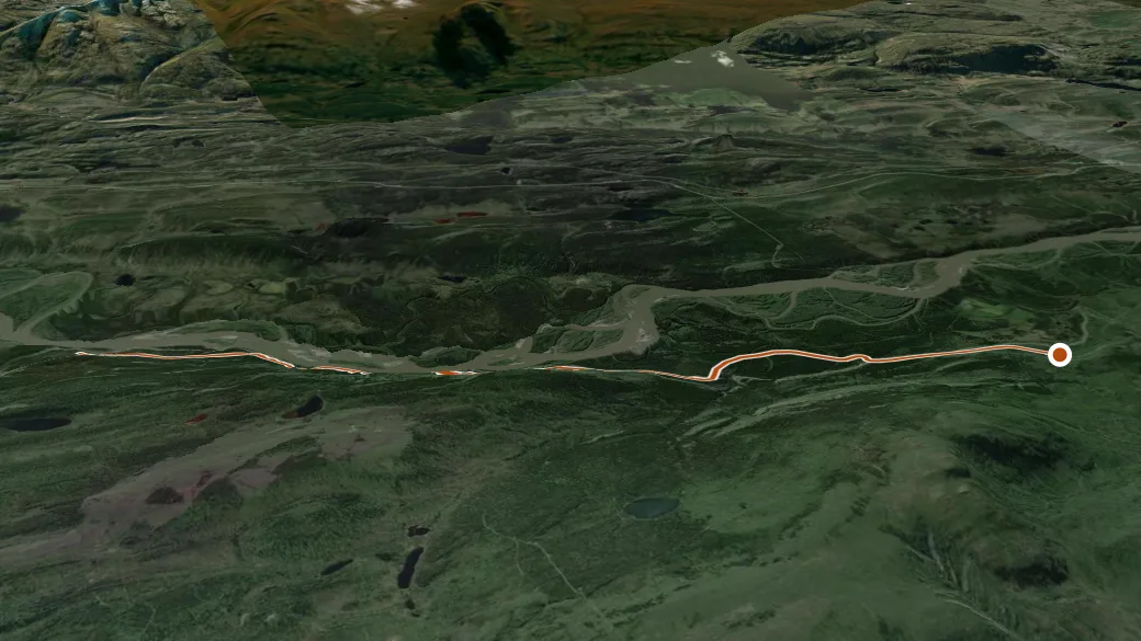 3-D terrain view of Dena Cho Trail